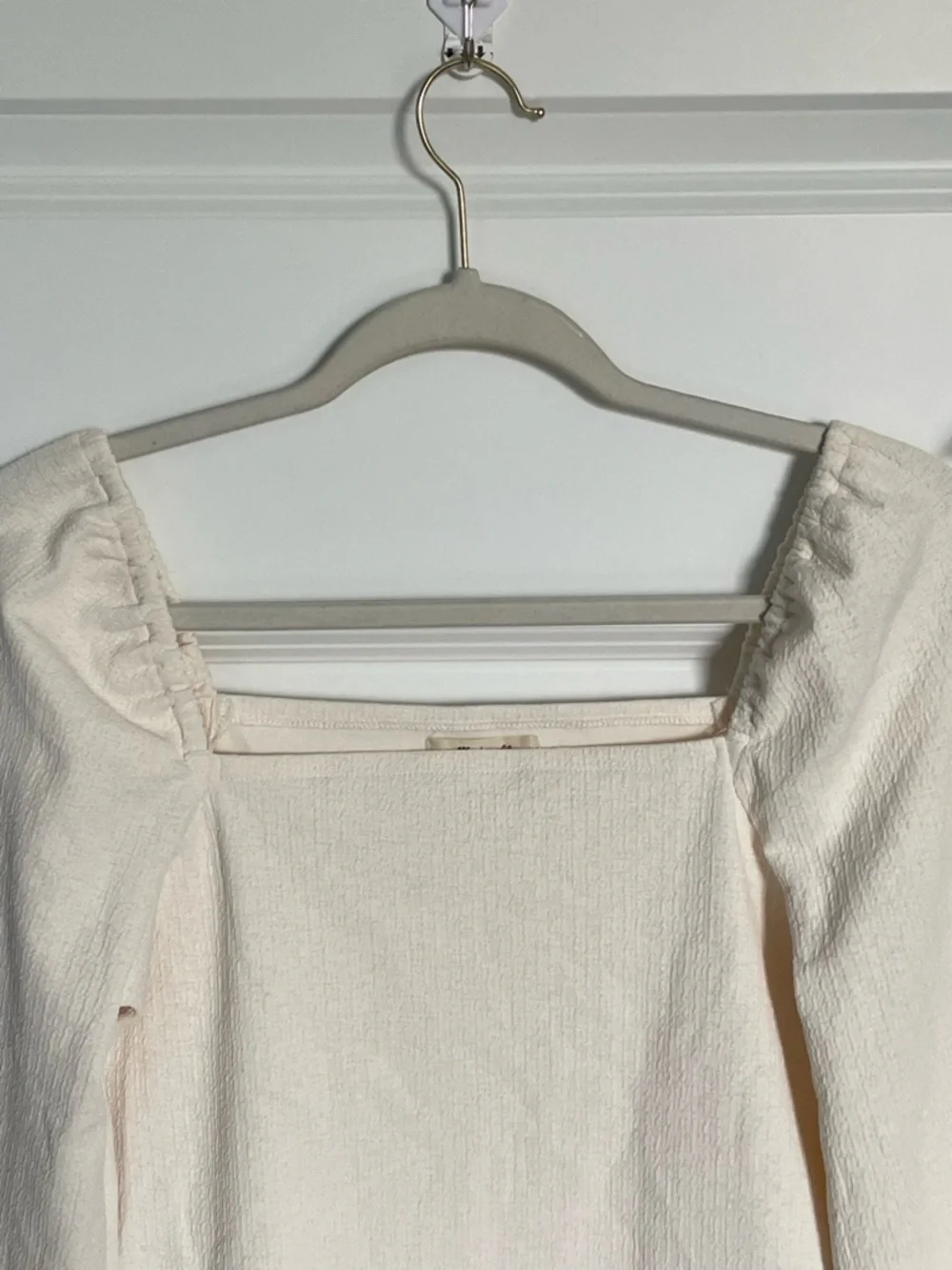 Madewell Antique Cream Crepe Square-Neck Puff-Sleeve Top Size XS 54368